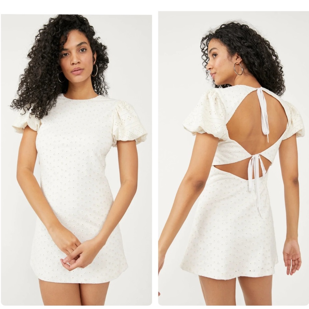 NWT Free People Apricot Rose Eyelet Mini Dress in White Size Small